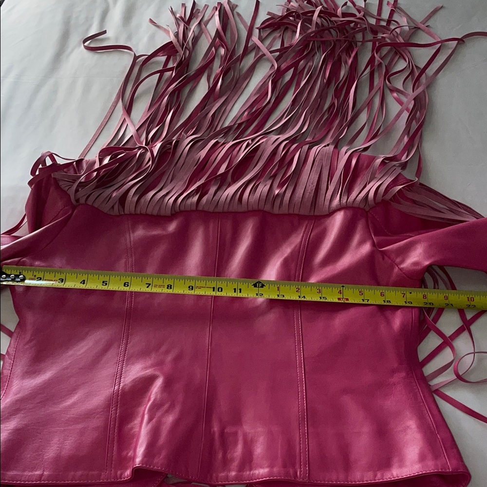 Chic Pink Leather Fringe Jacket - Picture 13 of 16
